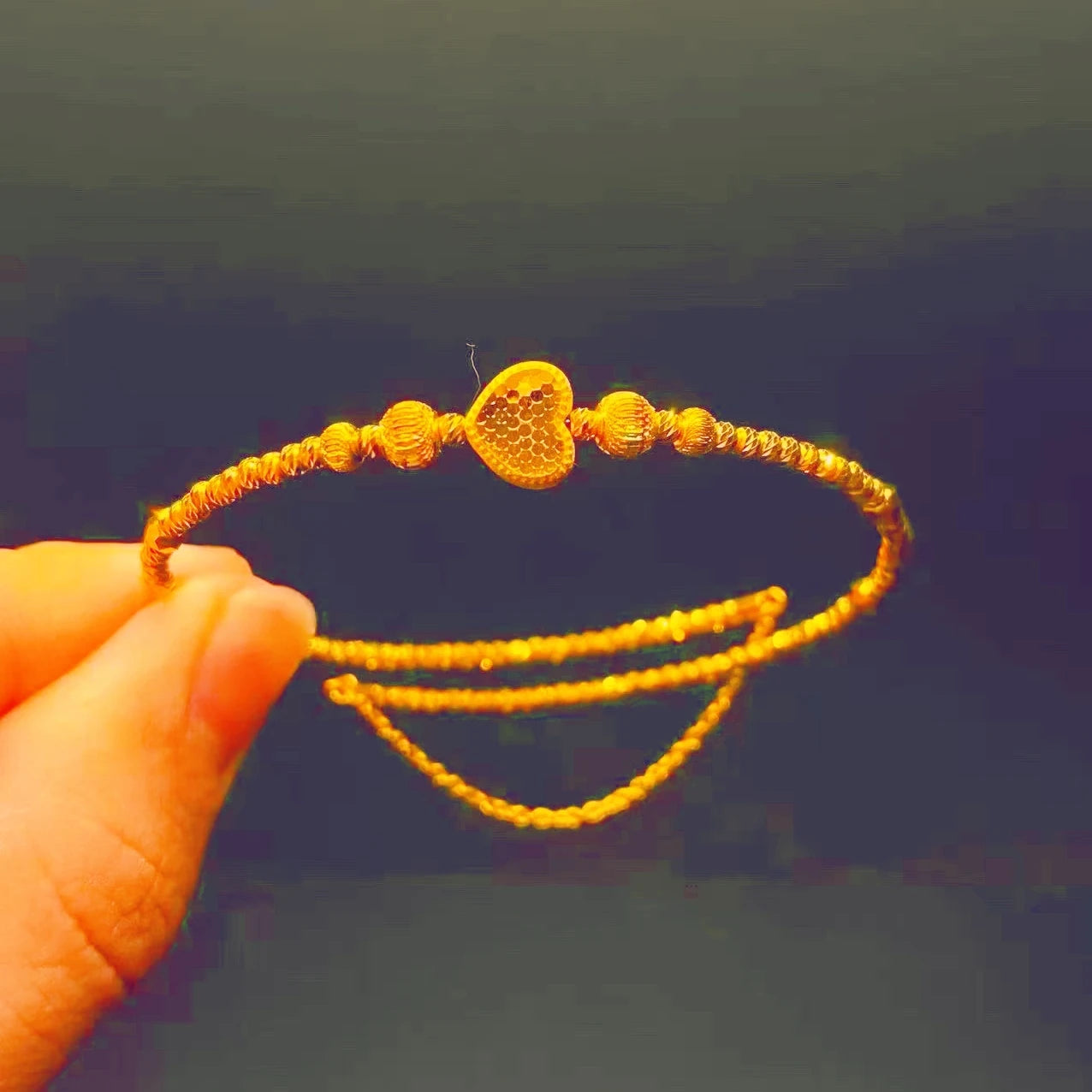 24K Gold Filled Dragon Scale Heart Elastic Bracelet for Women Stretch Bangle Shiny
