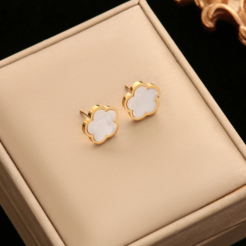 Five Clover Necklace Bracelet Earrings 18K Gold Plated Jewelry Set
