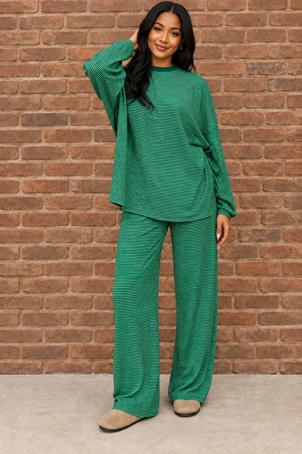 Women’s Striped Pullover Wide Leg Pants Set