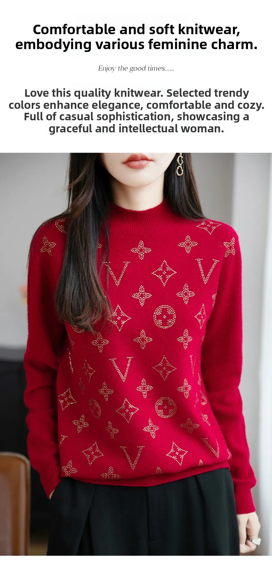 Women’s Fine Knit Half Turtleneck Sweater – Elegant Casual Style