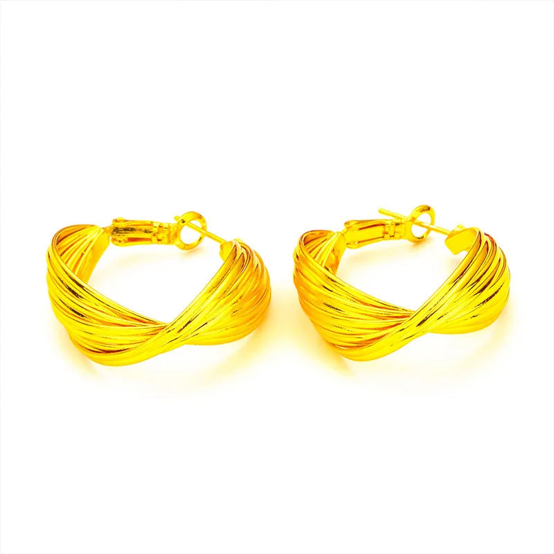 24K Gold Hand Twisted Hoop Earrings
