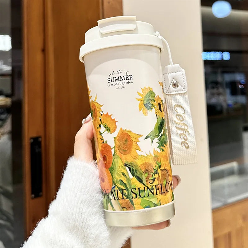 Flower Print Stainless Steel Insulated Travel Mug