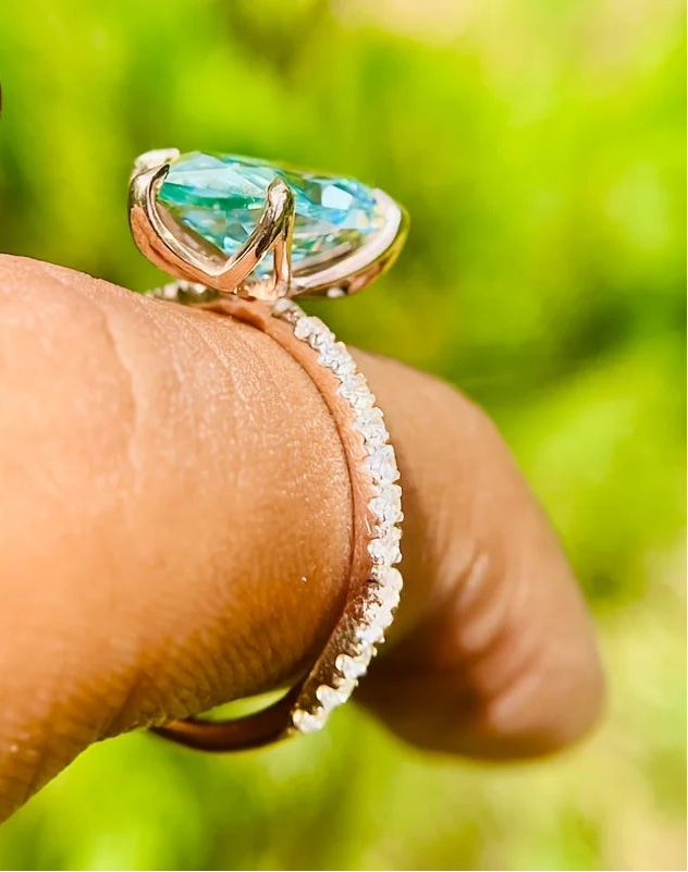 14K Gold Plated Blue Green Marquise Vintage Ring