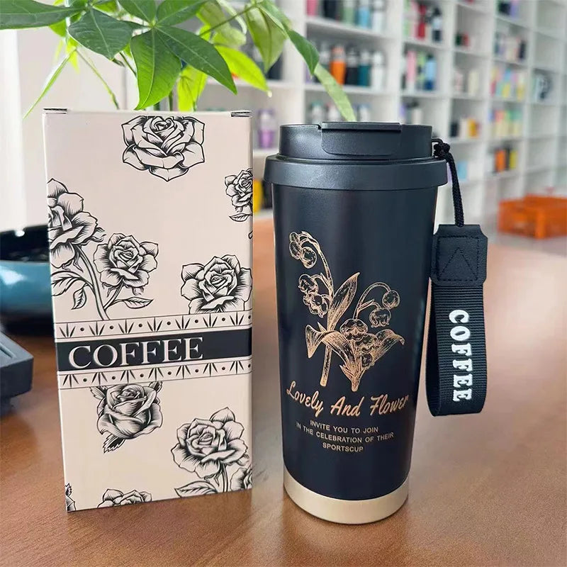 Flower Print Stainless Steel Insulated Travel Mug