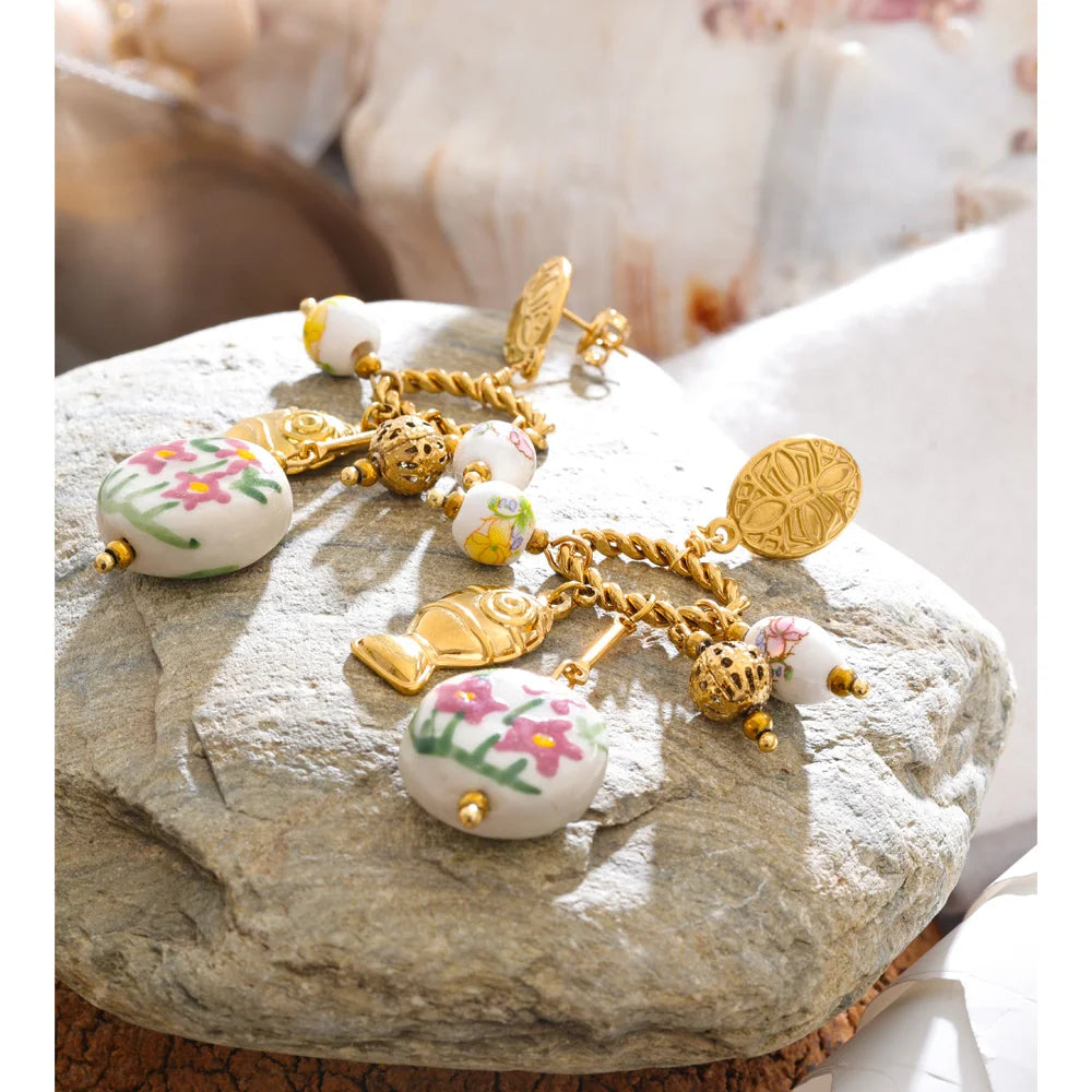 Gold Plated Flower Drop Stainless Steel