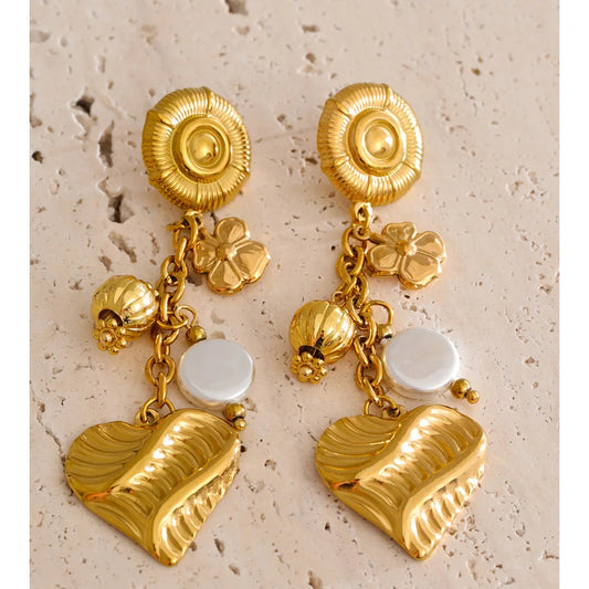 Gold Plated Heart Drop Stainless Steel
