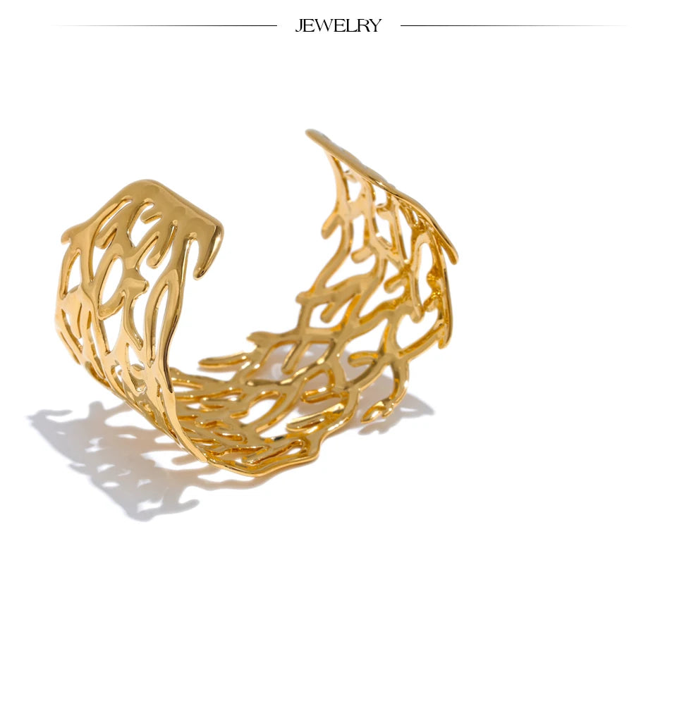 Vintage Twig Wide Cuff Waterproof Stainless Steel Bangle