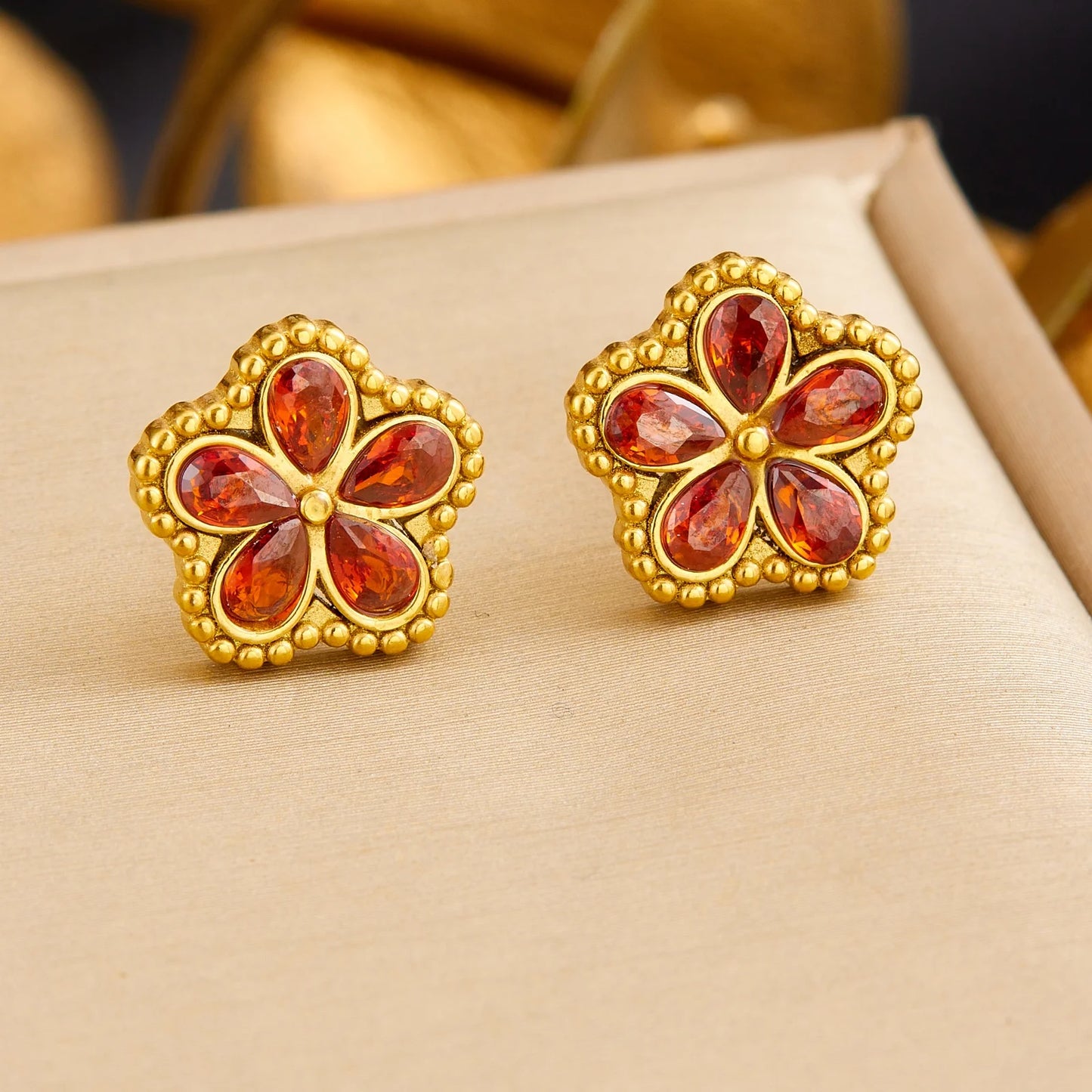 14K Gold Plated Flower Style Stainless Steel
