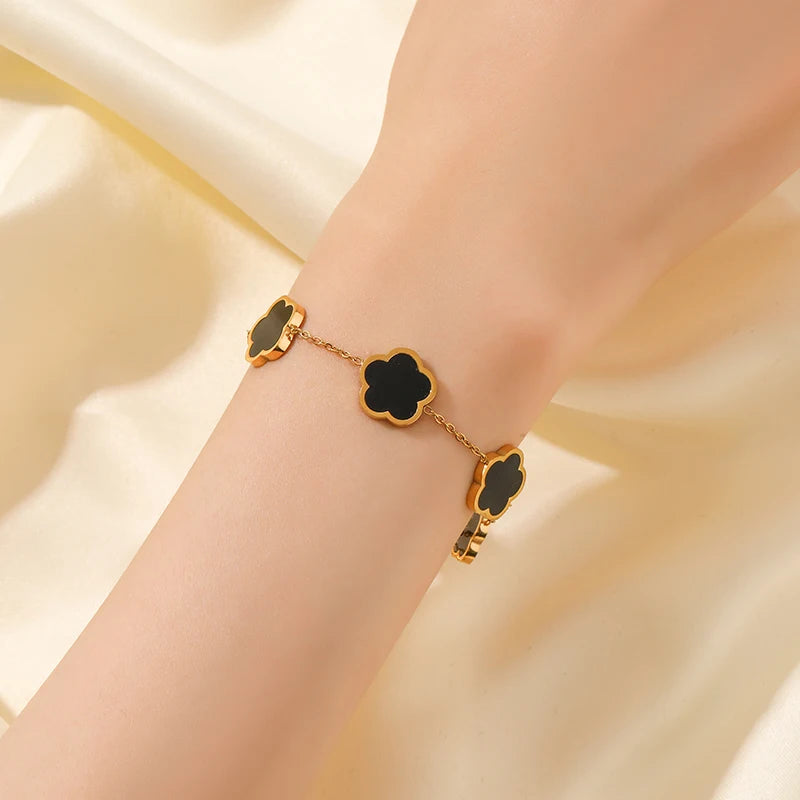 Five Clover Necklace Bracelet Earrings 18K Gold Plated Jewelry Set