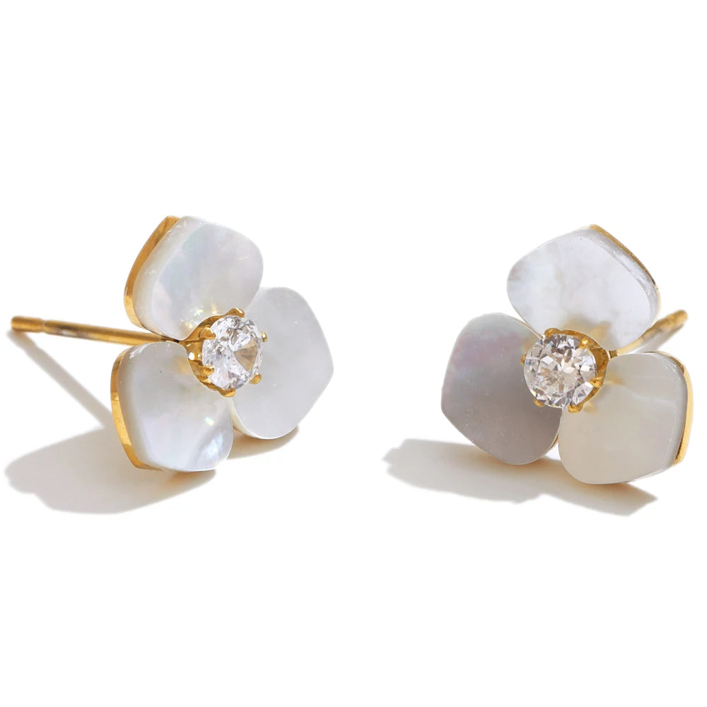 Shell Flower Jewelry Set Waterproof Gold Tone Stainless Steel