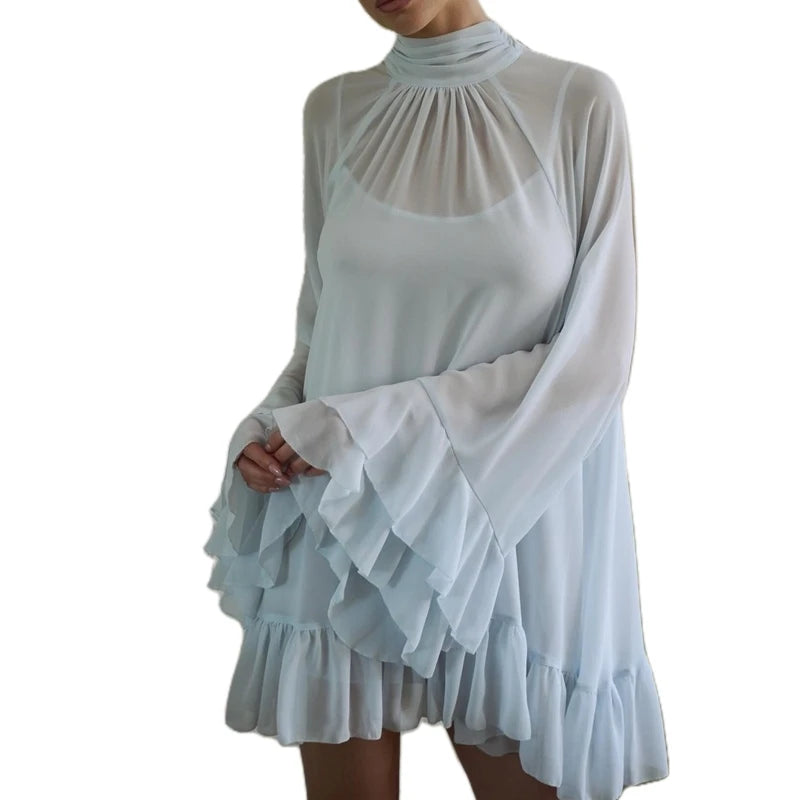Sheer Ruffle Mini Dress