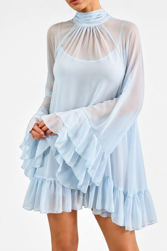 Sheer Ruffle Mini Dress