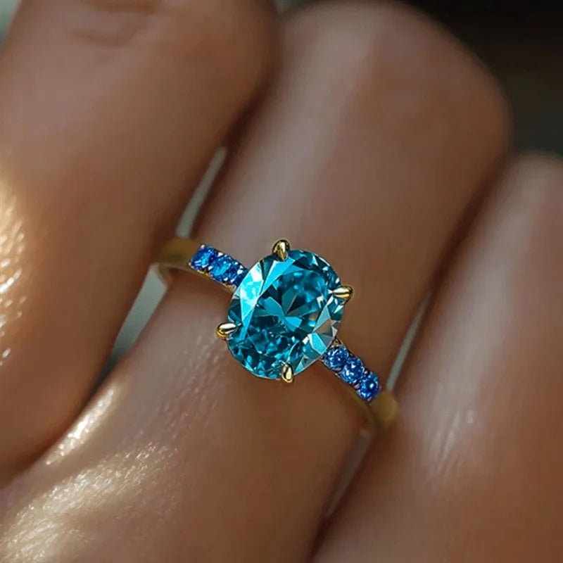 Blue Cubic Zirconia Geometric Vintage Ring