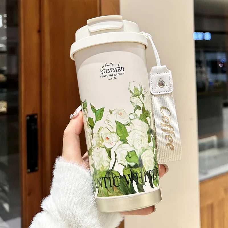 Flower Print Stainless Steel Insulated Travel Mug