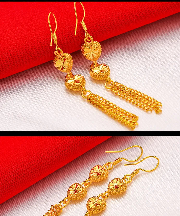 24K Gold Rose Vintage Tassel Drop Earrings