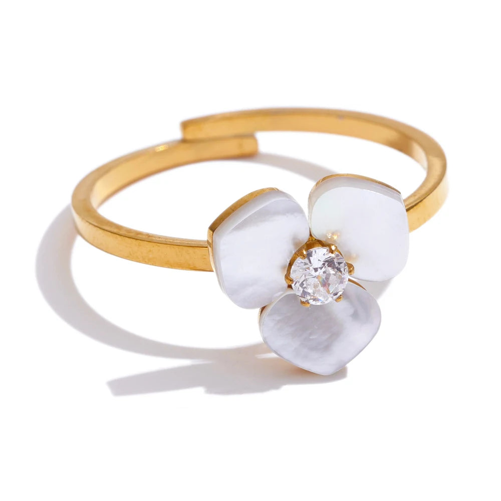 Shell Flower Jewelry Set Waterproof Gold Tone Stainless Steel