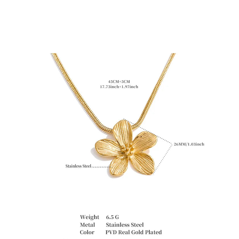Gold Plated Flower Pendant Necklace Stainless Steel