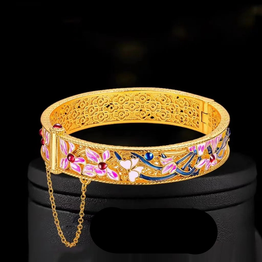 24K Gold Orchid Enamel Bangle