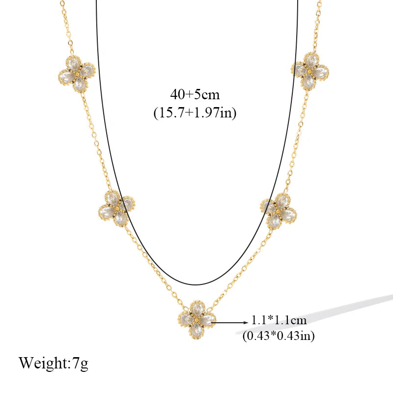 Gold-Tone Flower Zirconia Jewelry Set  Waterproof Stainless Steel
