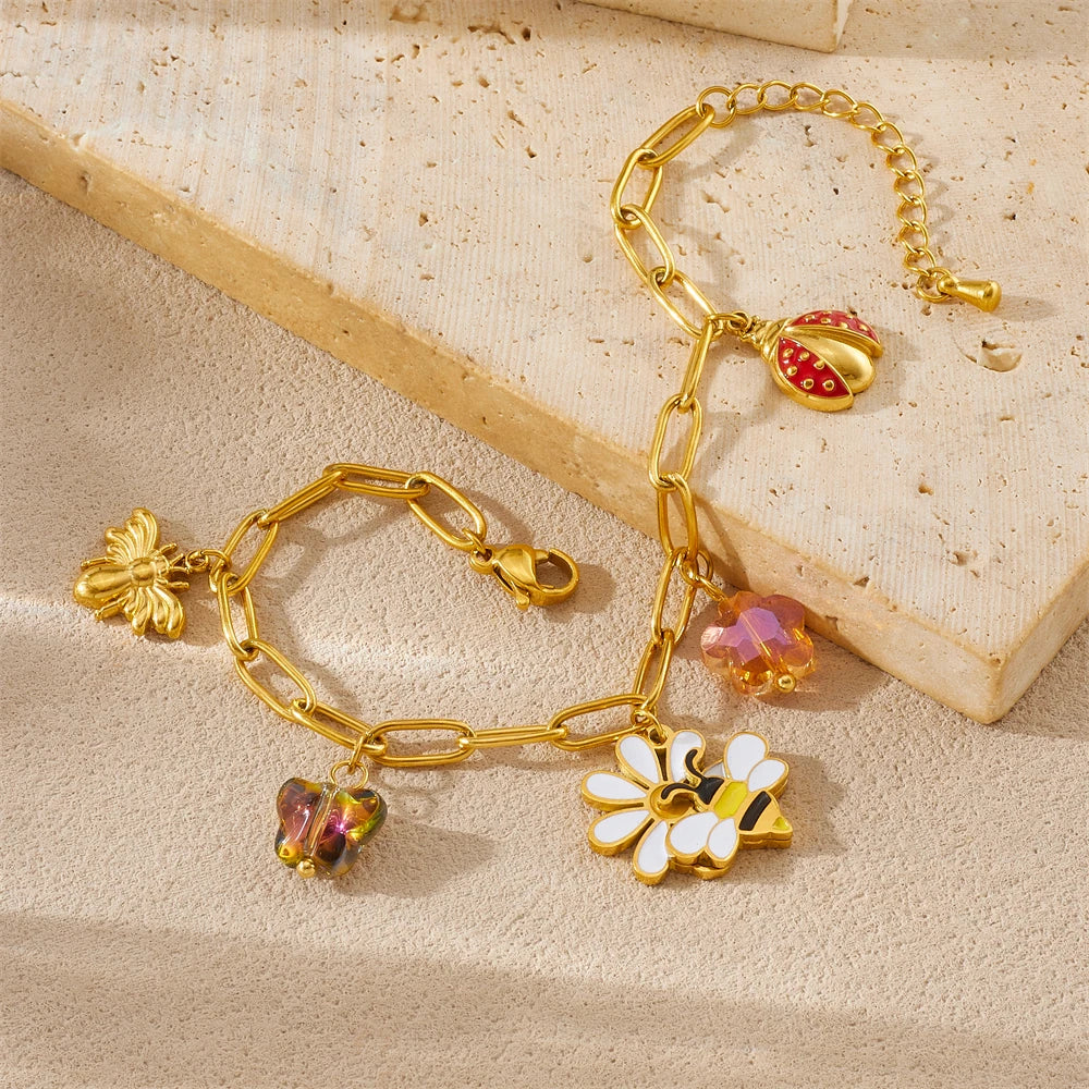 14K Gold Plated Bee Jewelry Set Stainless Steel