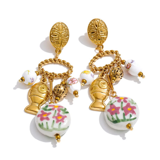 Gold Plated Flower Drop Stainless Steel