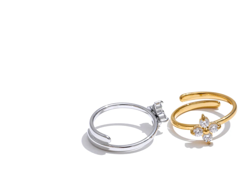 Gold Plated Flower Adjustable Ring Stainless Steel Vintage
