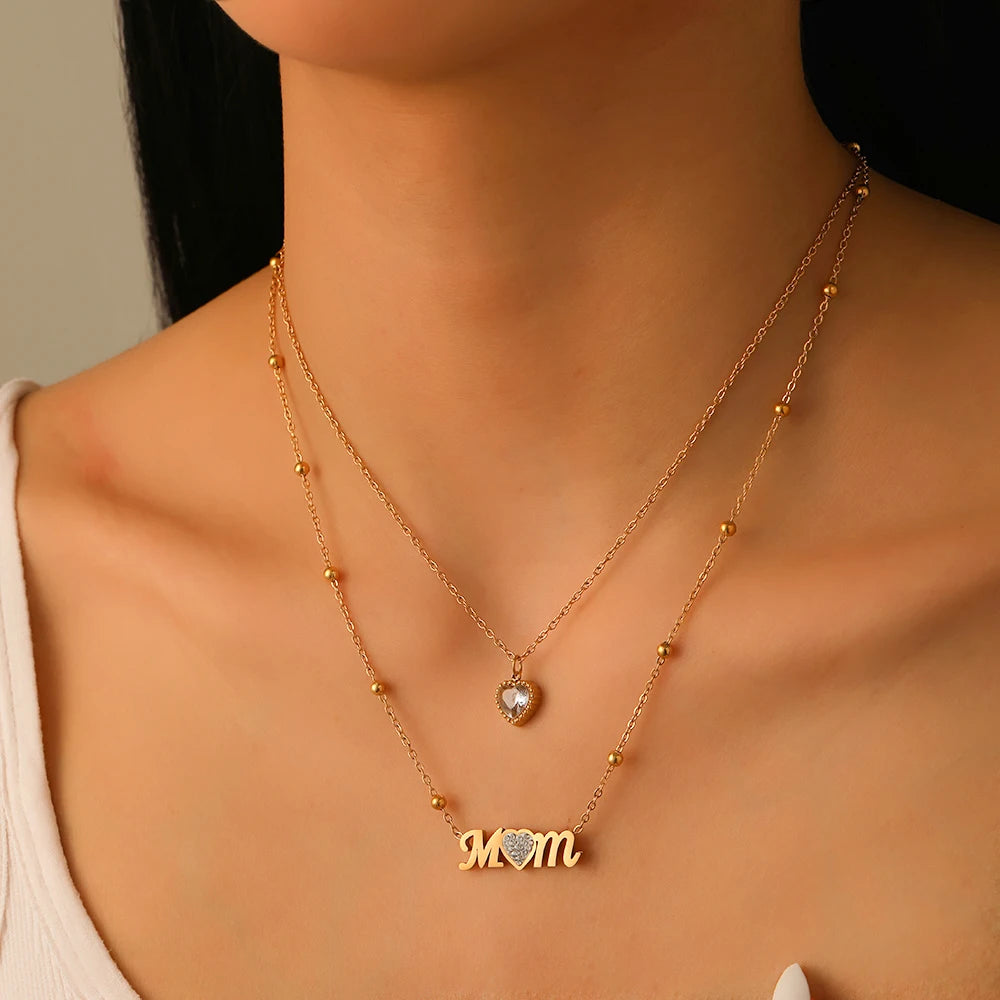 MOM Heart Pendant Necklace Stainless Steel