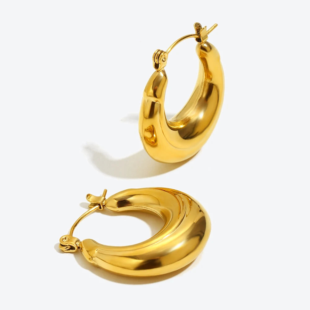 Women U Shape Hoop Earrings 316L Stainless Steel Waterproof Gold Silver