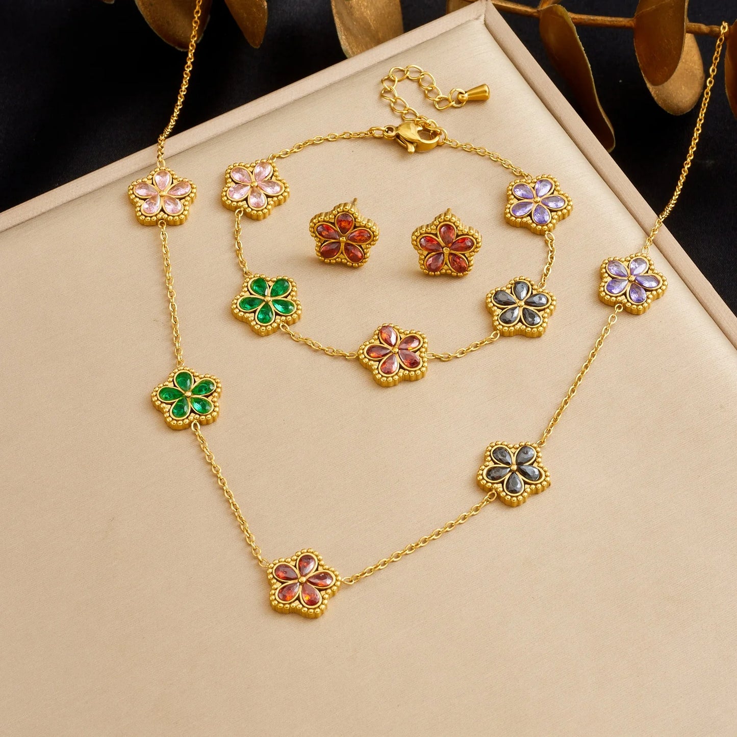 14K Gold Plated Flower Style Stainless Steel
