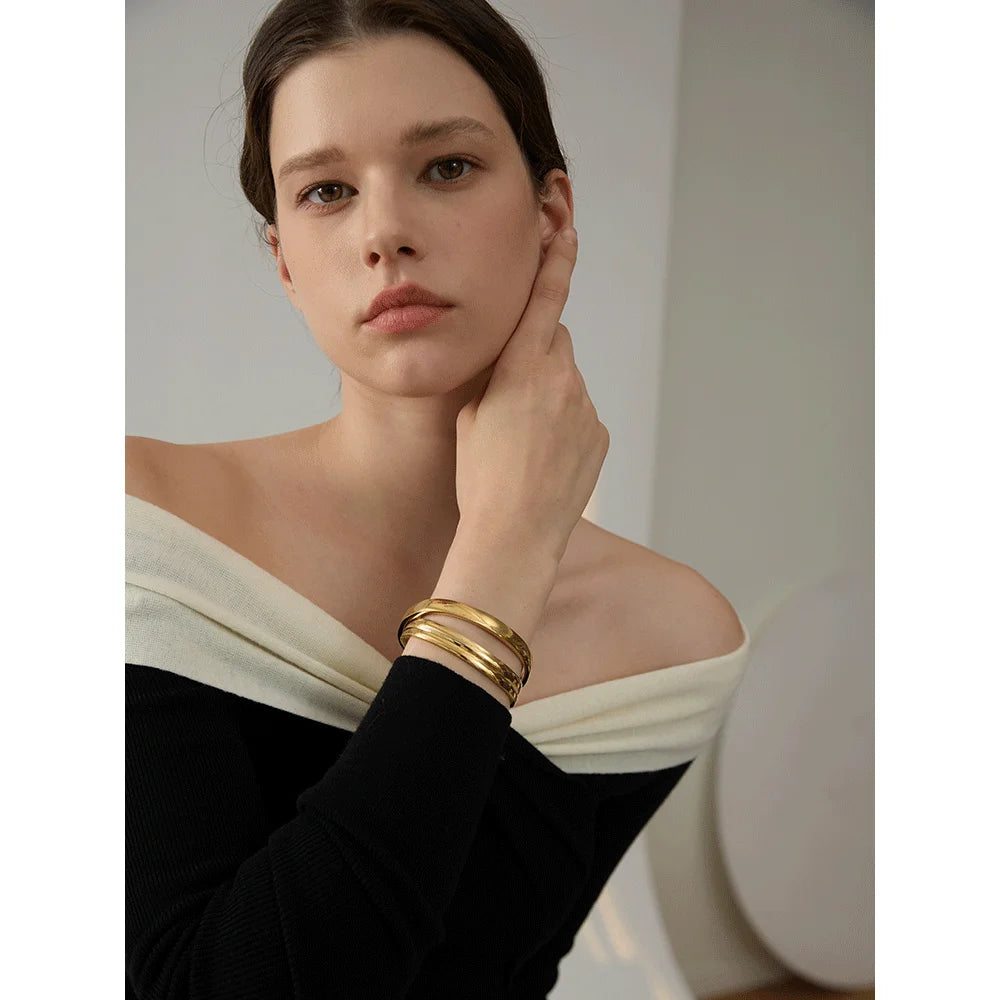 Minimalist Vintage Gold Stainless Steel Bangle Waterproof