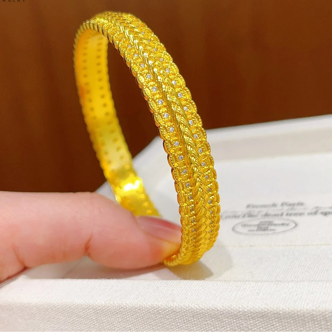 24K Gold Wheat Bangle AU999 Gold Adjustable Bracelet