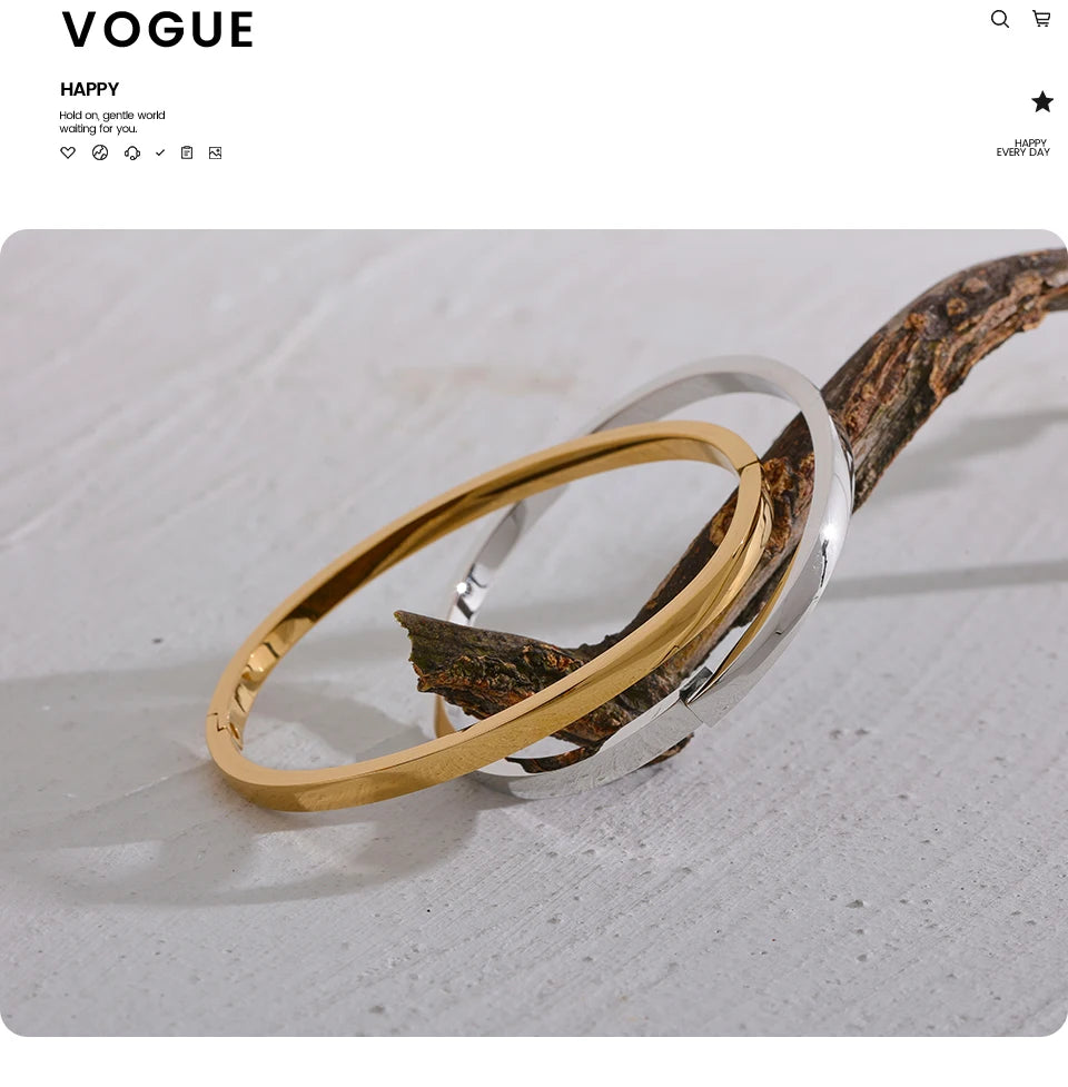 Minimalist Vintage Gold Stainless Steel Bangle Waterproof
