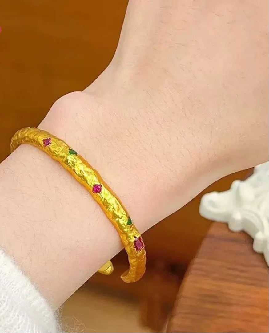 24K Gold Hammered Studded Cuff Bracelet