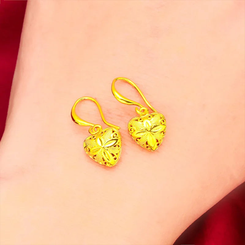 24K Gold Heart Drop Earrings