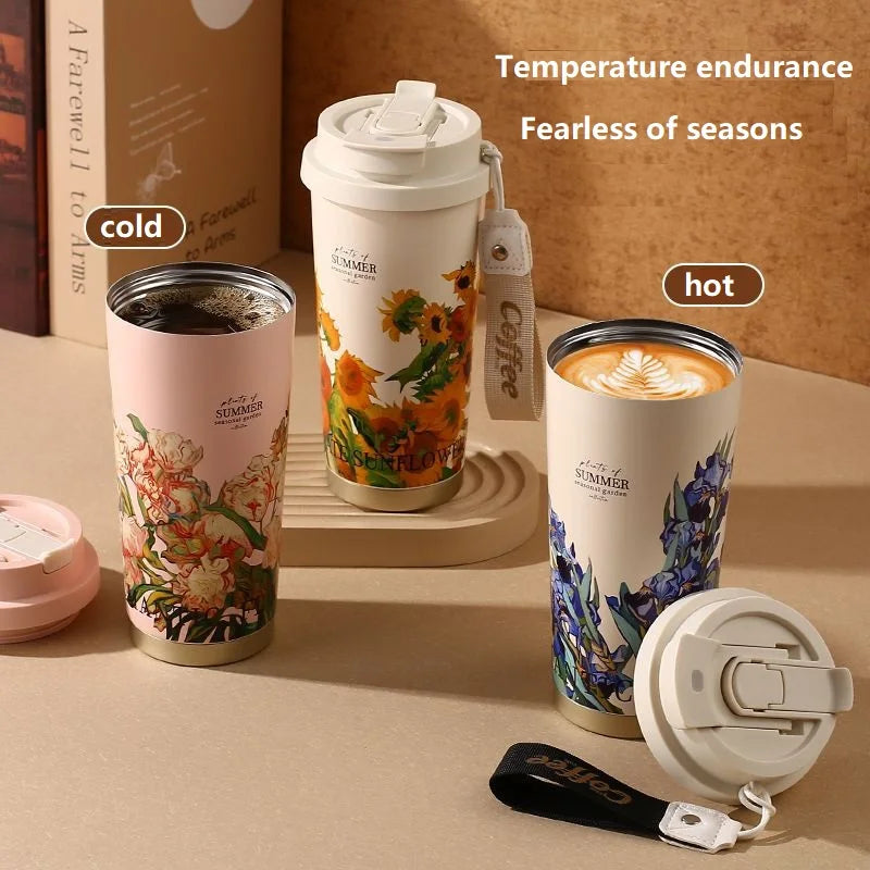 Flower Print Stainless Steel Insulated Travel Mug