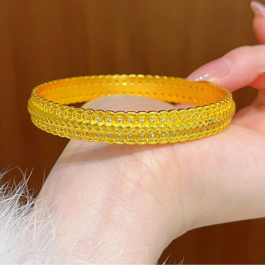 24K Gold Wheat Bangle AU999 Gold Adjustable Bracelet