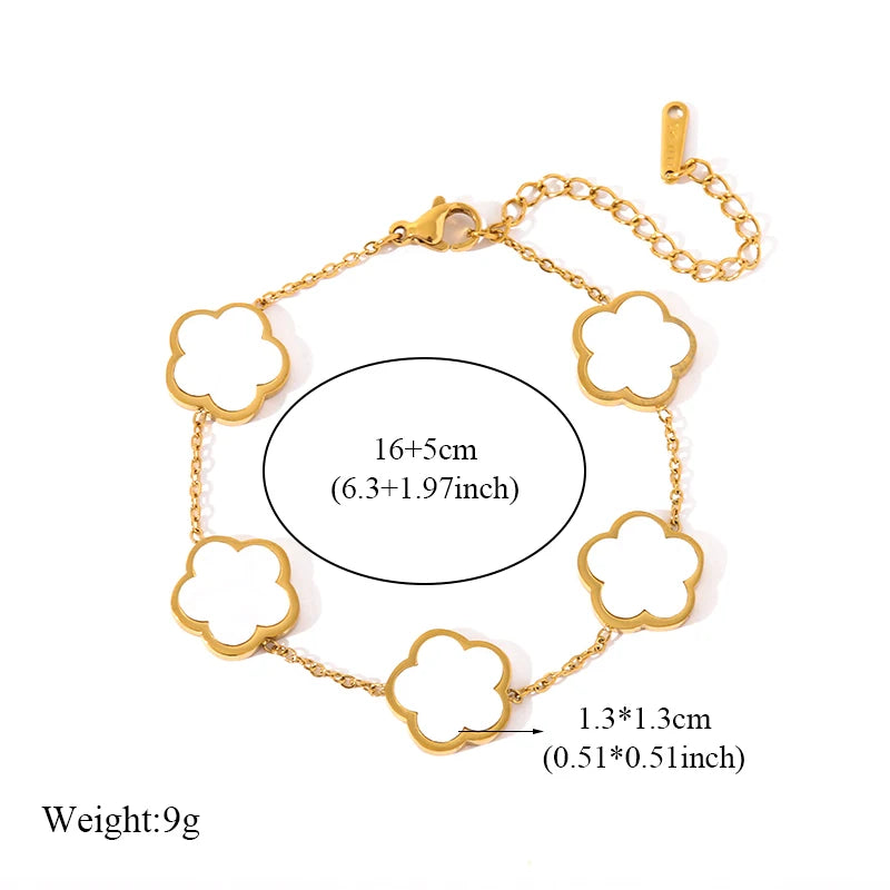 Five Clover Necklace Bracelet Earrings 18K Gold Plated Jewelry Set