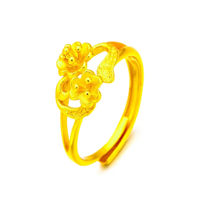 24K Gold Flower Matte Open Ring