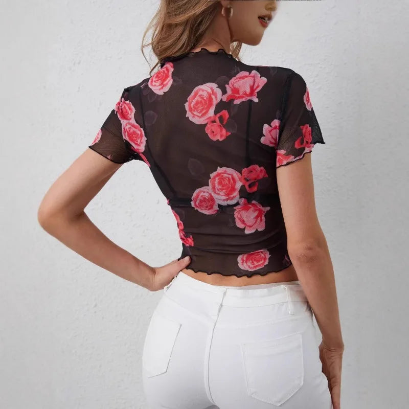 Floral Mesh Crop Top