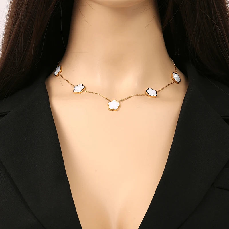 Five Clover Necklace Bracelet Earrings 18K Gold Plated Jewelry Set