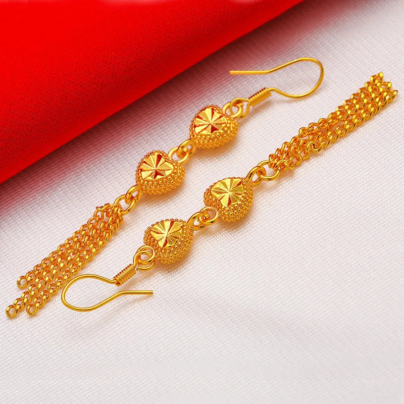 24K Gold Rose Vintage Tassel Drop Earrings