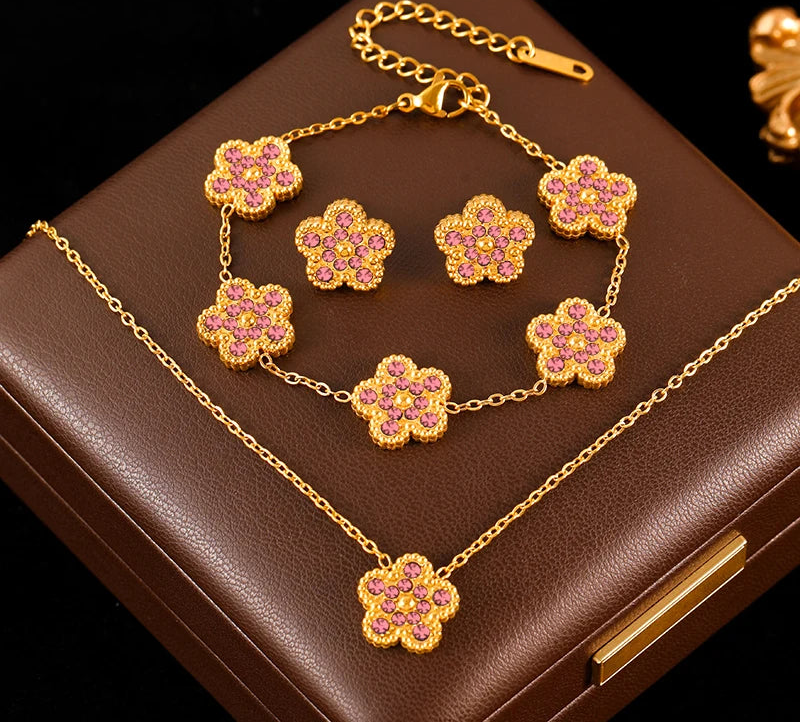 Clover Flower Stainless Waterproof Vintage Jewelry Set