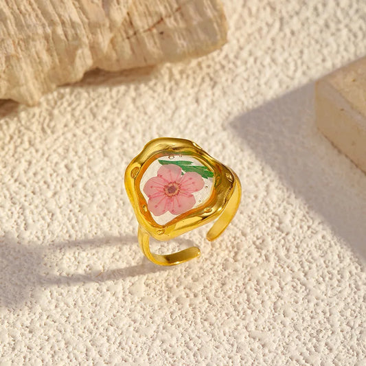 14K Gold Plated Geometric Ring Stainless Steel