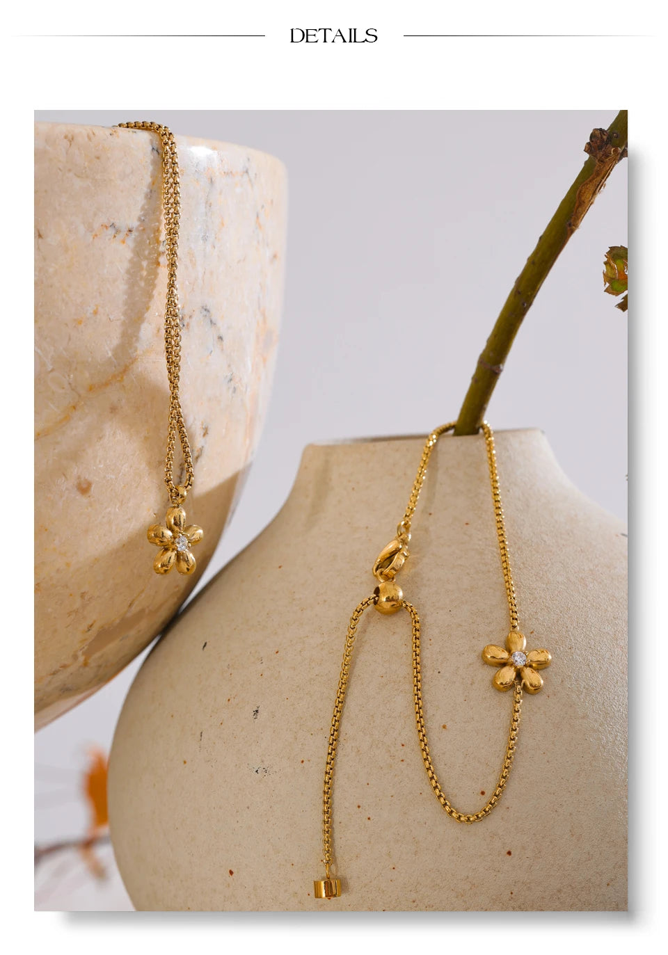 18K Gold Plated Stainless Steel Zirconia Flower