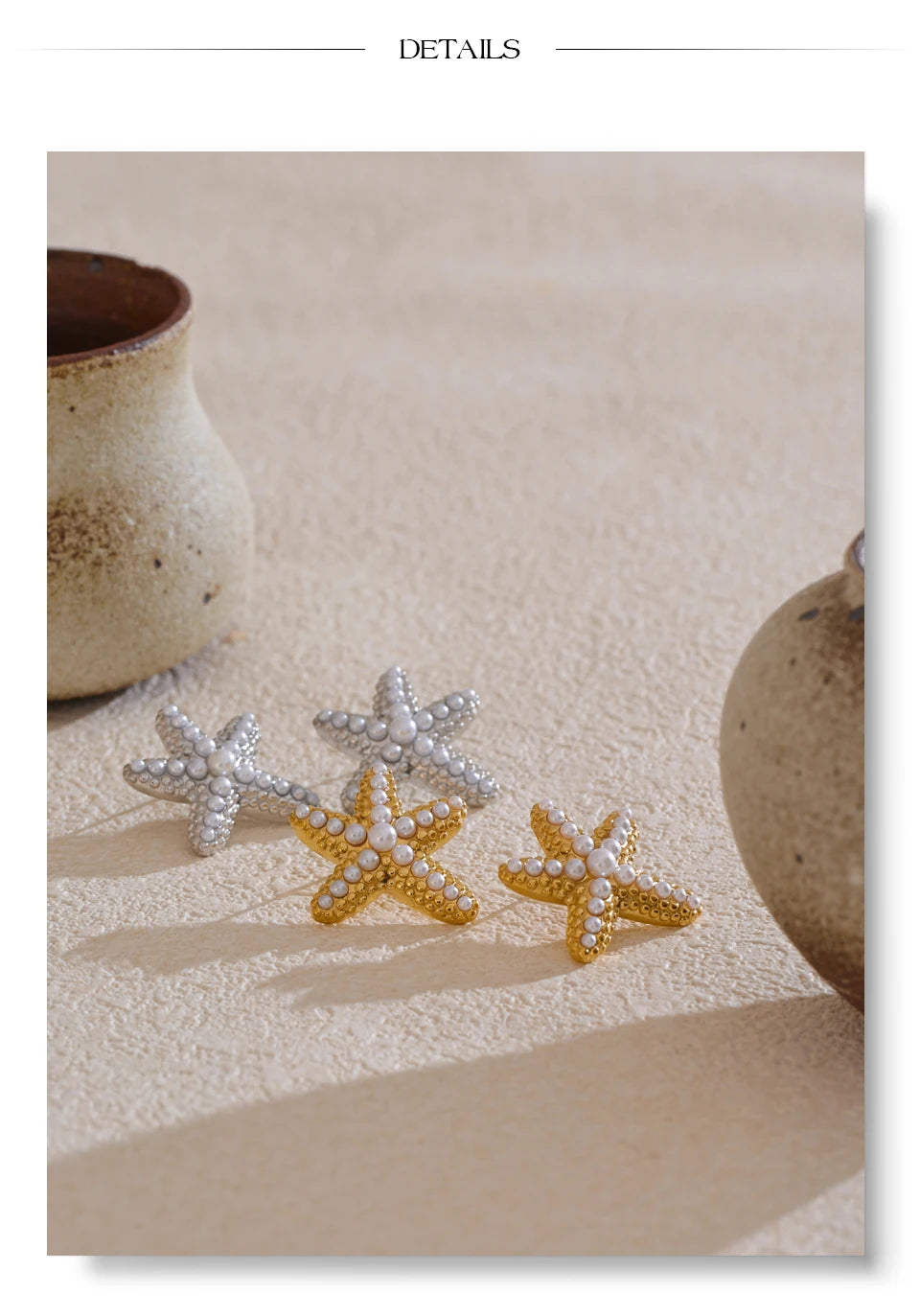 Ocean Starfish Pearl Stud Earrings Stainless Steel Vintage