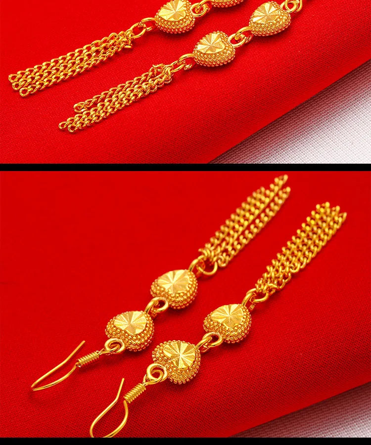 24K Gold Rose Vintage Tassel Drop Earrings