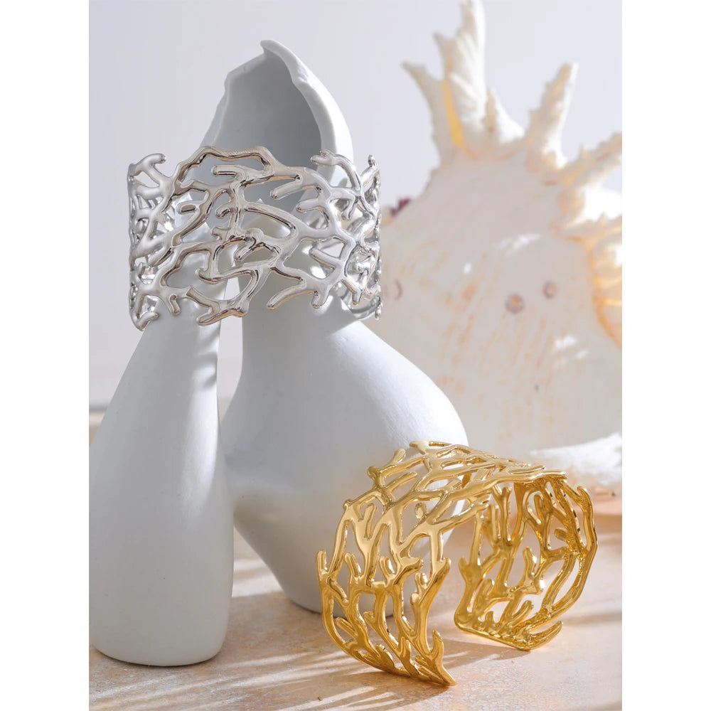 Vintage Twig Wide Cuff Waterproof Stainless Steel Bangle