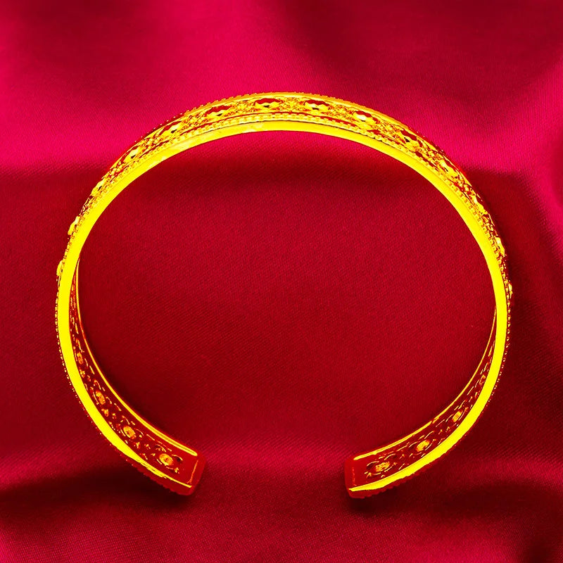 24K Gold Leaf Diamond Open Bracelet