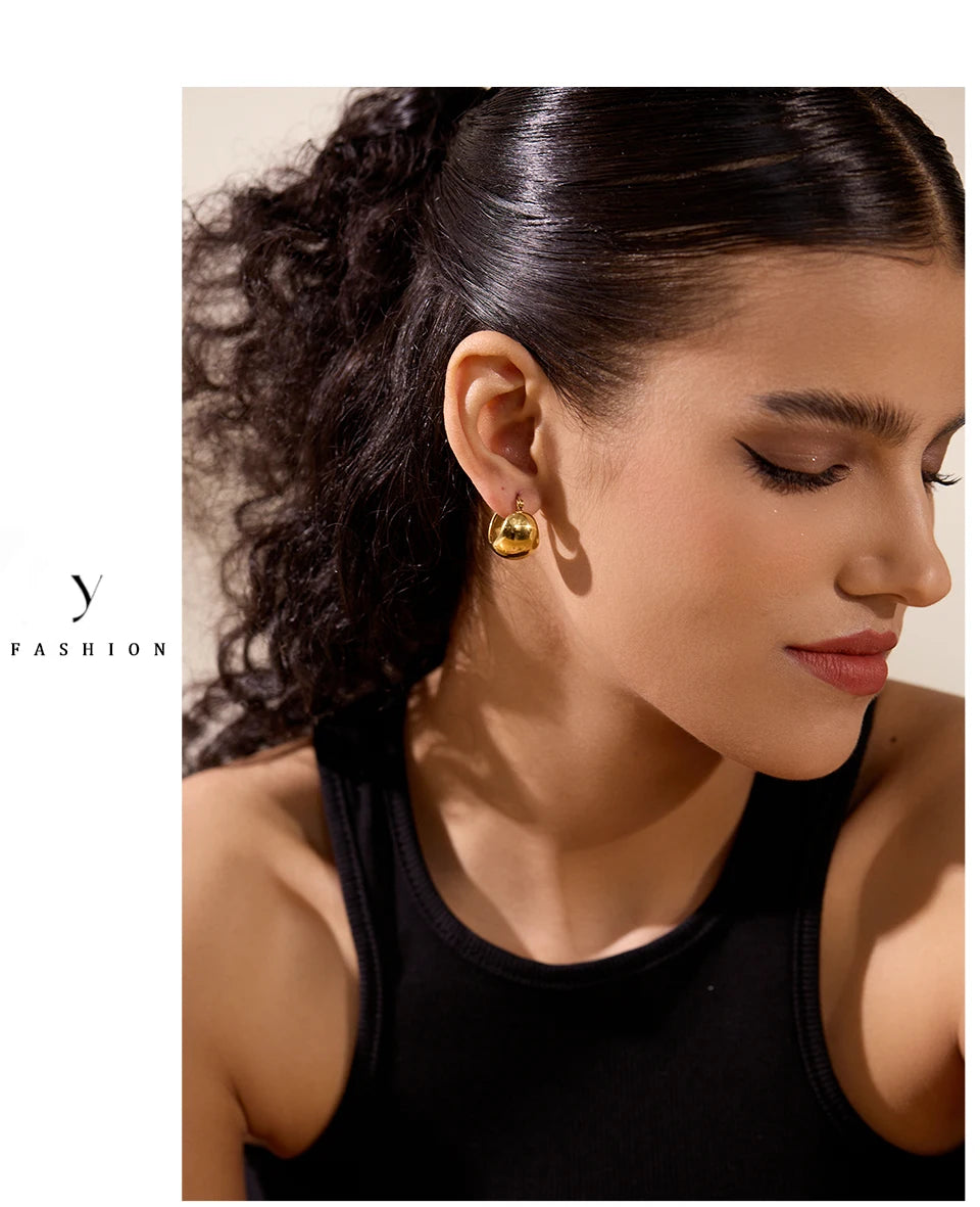18K Gold Tone Chunky Geometric Stainless Steel Hoop Earrings