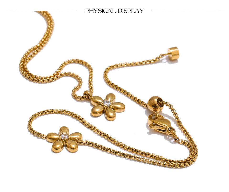 18K Gold Plated Stainless Steel Zirconia Flower